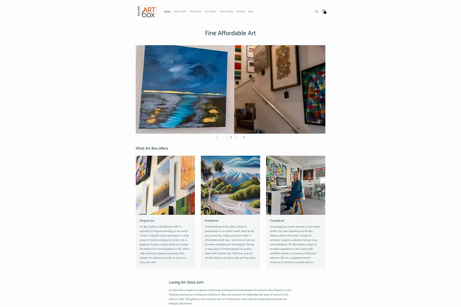 Artbox Gallery Website Image